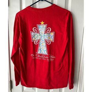 Woggle Red Christmas Cross Long Sleeve T-Shirt Womens Size Small